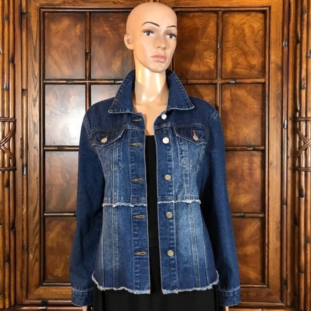 Fringe Peplum Hem Medium Wash 100% Cotton Denim Jacket